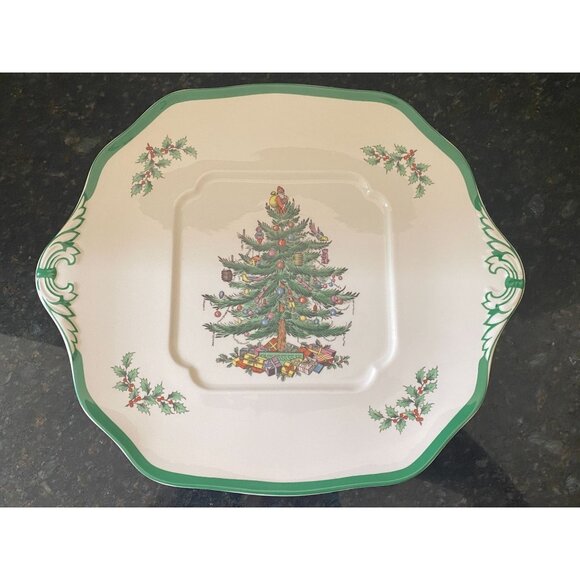 Spode Christmas Tree Square Cake Plate, S3324-U, Box Included - Picture 2 of 10
